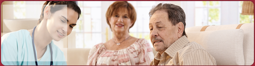 caregiver talking to the senior couple